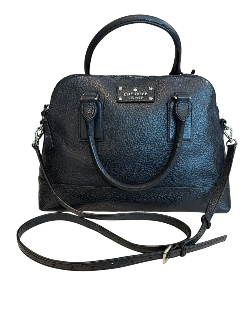 kate spade Bay Street Small Black Rachelle Pebbled Leather Dome Satchel
